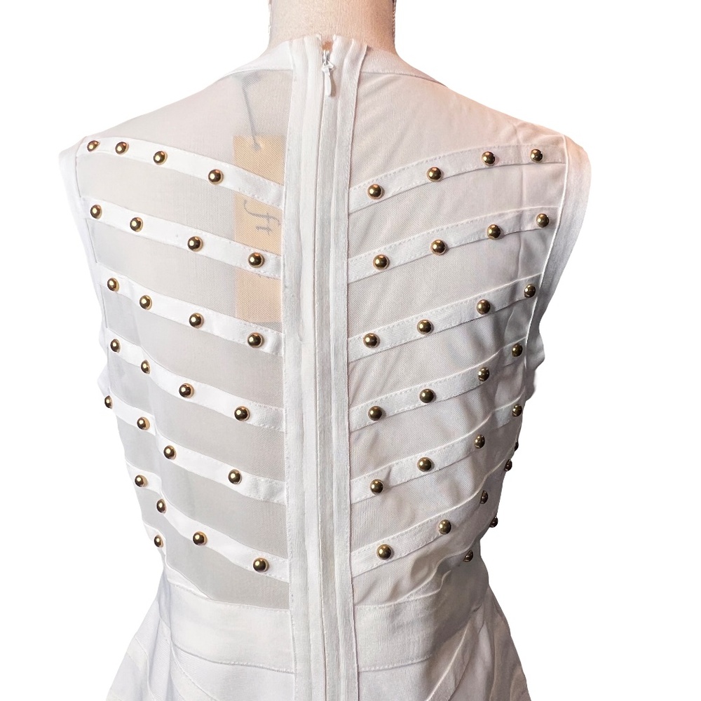 #A097 FT INC Romantic White Studded Vintage Bodycon Dress NWT XL - Picture 5 of 13